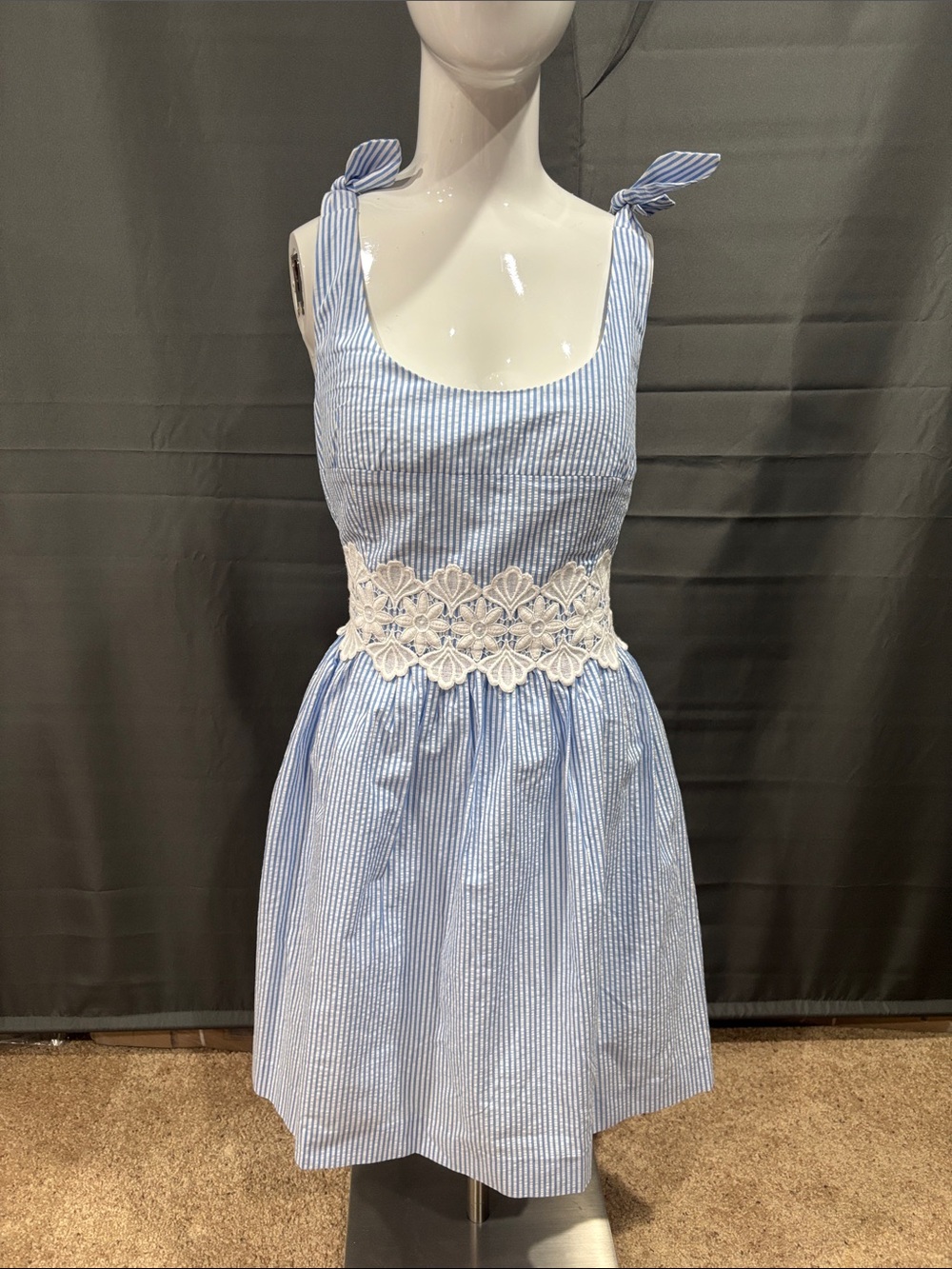 NWT Lilly Pulitzer Tess Blue Seersucker embroidered dress - Picture 4 of 11